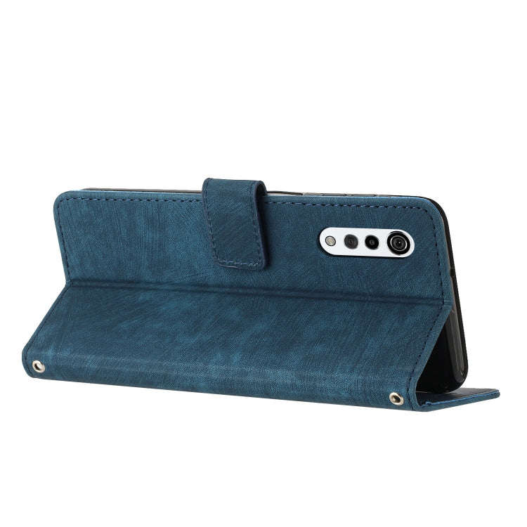For LG Velvet/Velvet 5G Skin Feel Stripe Pattern Leather Phone Case with Lanyard(Blue)