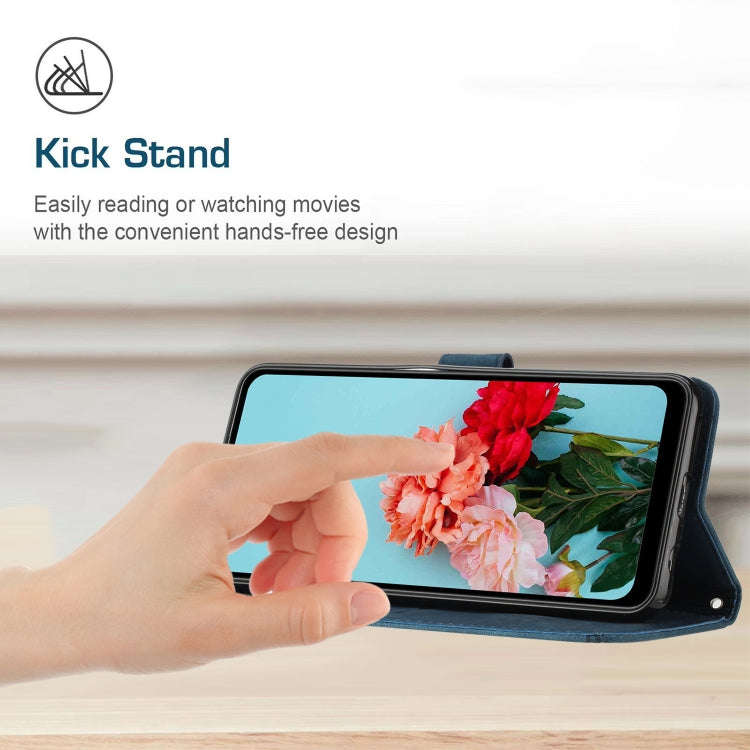For LG Velvet/Velvet 5G Skin Feel Stripe Pattern Leather Phone Case with Lanyard(Blue)