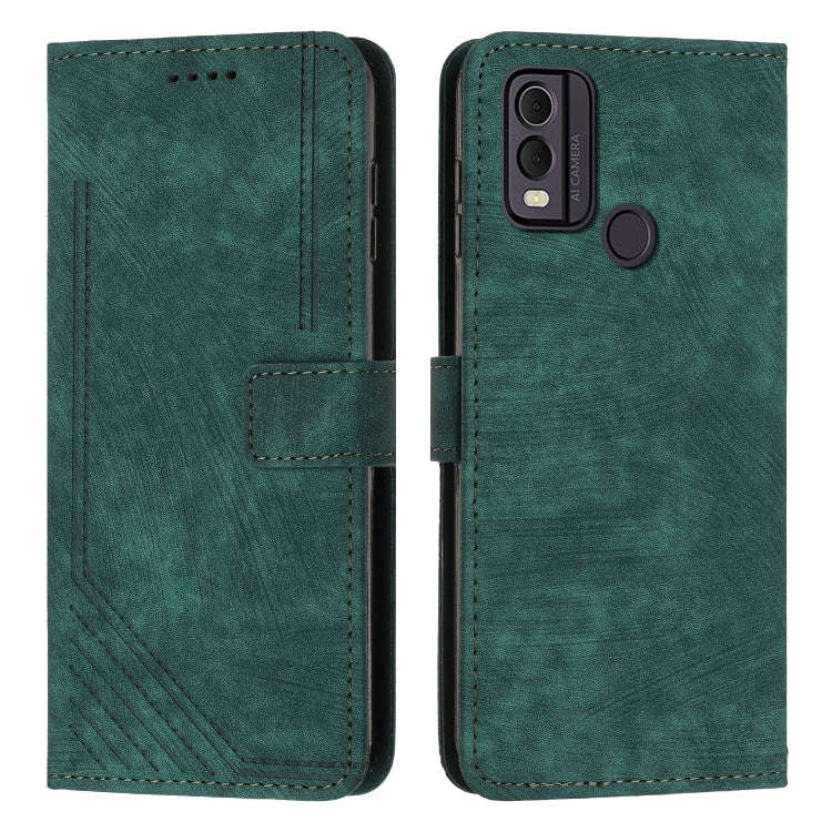 For Nokia C22 Skin Feel Stripe Pattern Leather Phone Case with Lanyard(Green)
