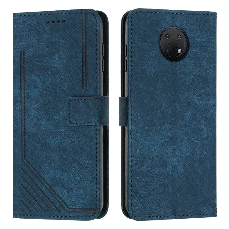 For Nokia G10/G20/G300 Skin Feel Stripe Pattern Leather Phone Case with Lanyard(Blue)