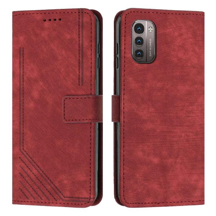 For Nokia G11/G21 Skin Feel Stripe Pattern Leather Phone Case with Lanyard(Red)
