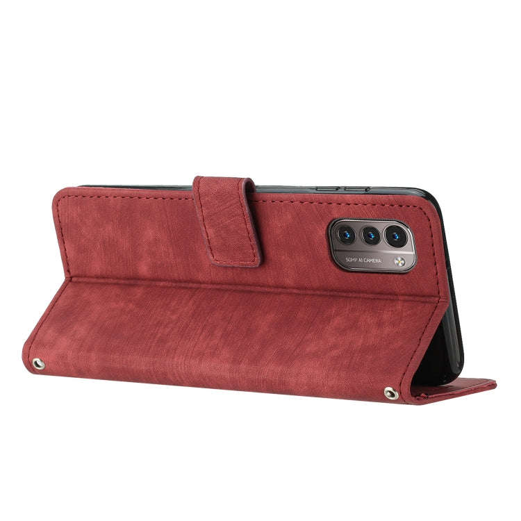 For Nokia G11/G21 Skin Feel Stripe Pattern Leather Phone Case with Lanyard(Red)