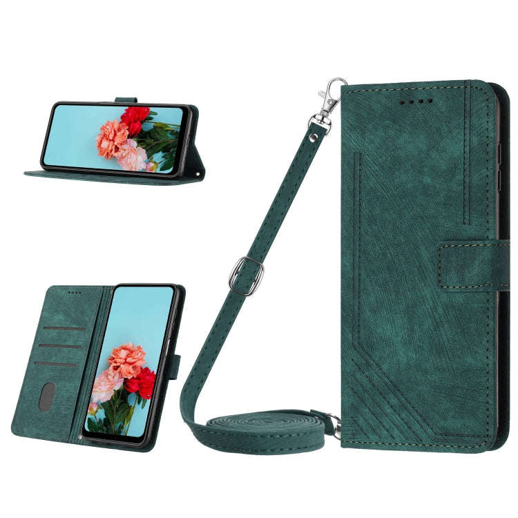 For Nokia G11/G21 Skin Feel Stripe Pattern Leather Phone Case with Lanyard(Green)