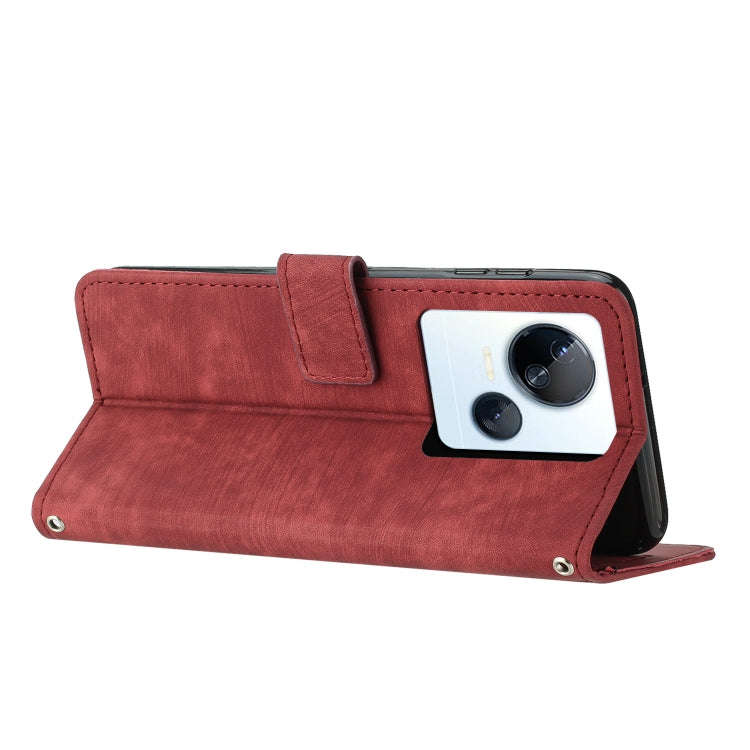 For Tecno Spark 10 5G Skin Feel Stripe Pattern Leather Phone Case with Lanyard(Red)