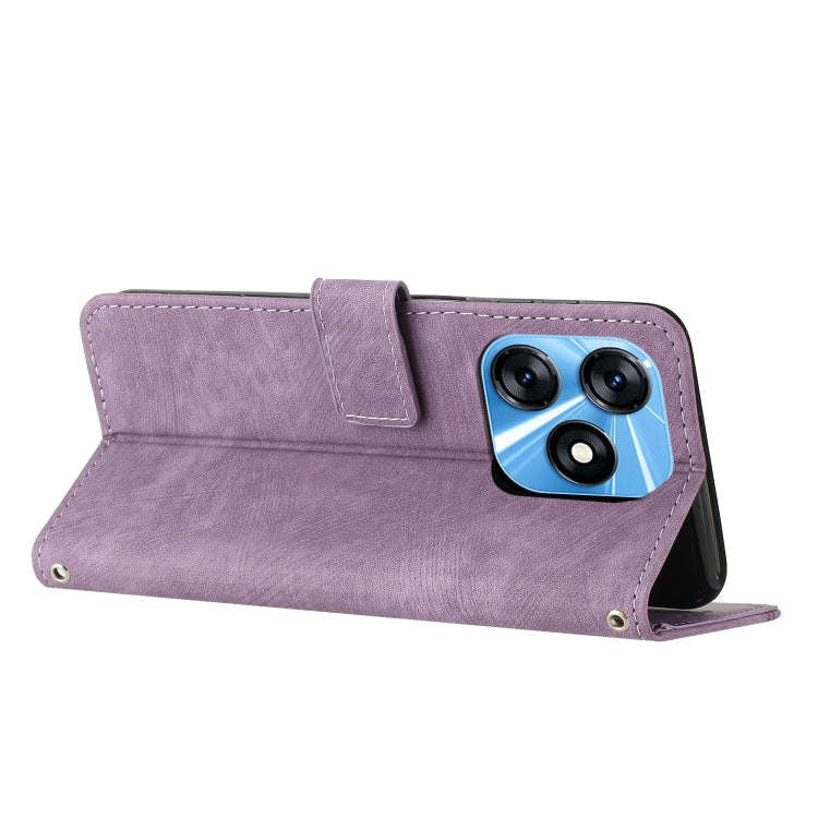 For Tecno Spark 10C Skin Feel Stripe Pattern Leather Phone Case with Lanyard(Purple)