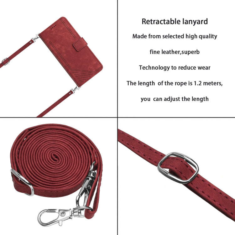 For Tecno Pop 7 Skin Feel Stripe Pattern Leather Phone Case with Lanyard(Red)