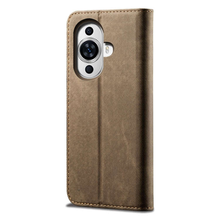 For Huawei Nova 11 Denim Texture Casual Style Horizontal Flip Leather Case(Khaki)