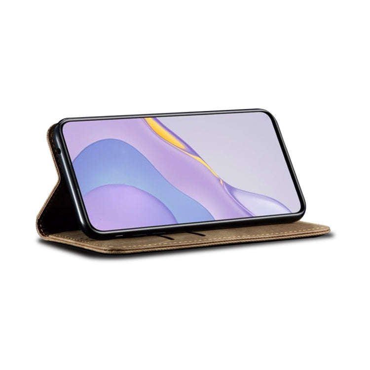 For Huawei Nova 11 Denim Texture Casual Style Horizontal Flip Leather Case(Khaki)