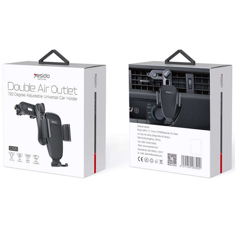 Yesido C105 Car Air Outlet Dual Clip Mobile Phone Navigation Holder(Black)