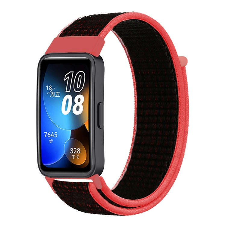 For Huawei Band 8 16mm Woven Nylon Loop Watch Band(Red Black)