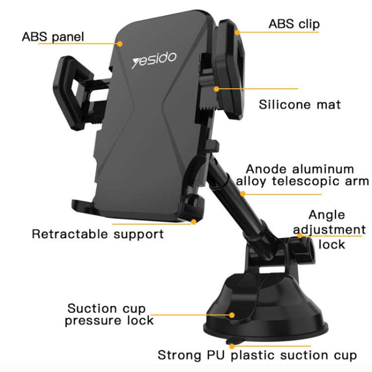 Yesido C40 Car Foldable 360 Degree Rotation Automatic Clip Phone Holder(Black)