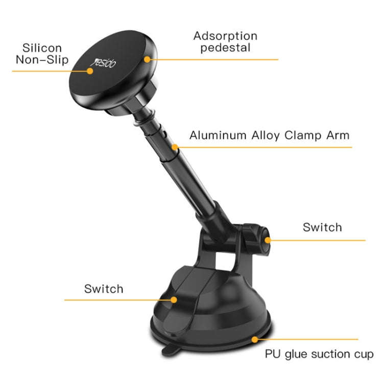 Yesido C41 Car Windshield Telescopic Suction Cup Magnetic Phone Holder(Black)