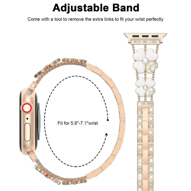 For Apple Watch SE 2023 40mm Petal Metal Diamond Watch Band(Rose Gold+White)