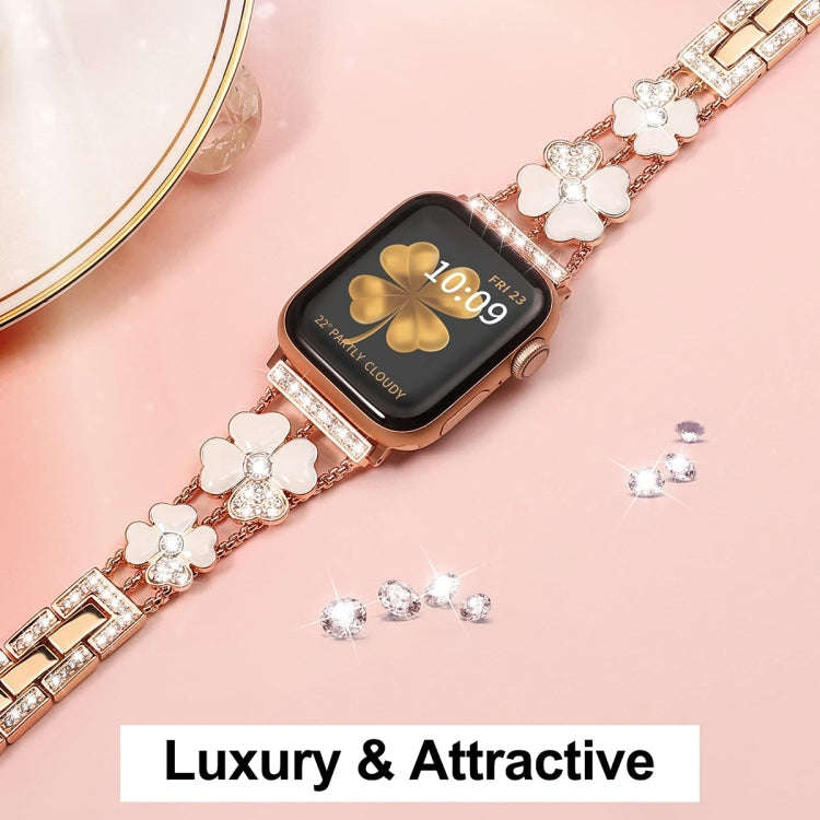 For Apple Watch SE 2023 40mm Petal Metal Diamond Watch Band(Rose Gold+White)
