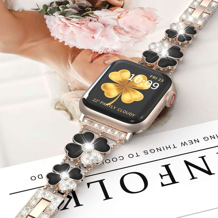For Apple Watch Ultra 2 49mm Petal Metal Diamond Watch Band(Rose Gold+Black)