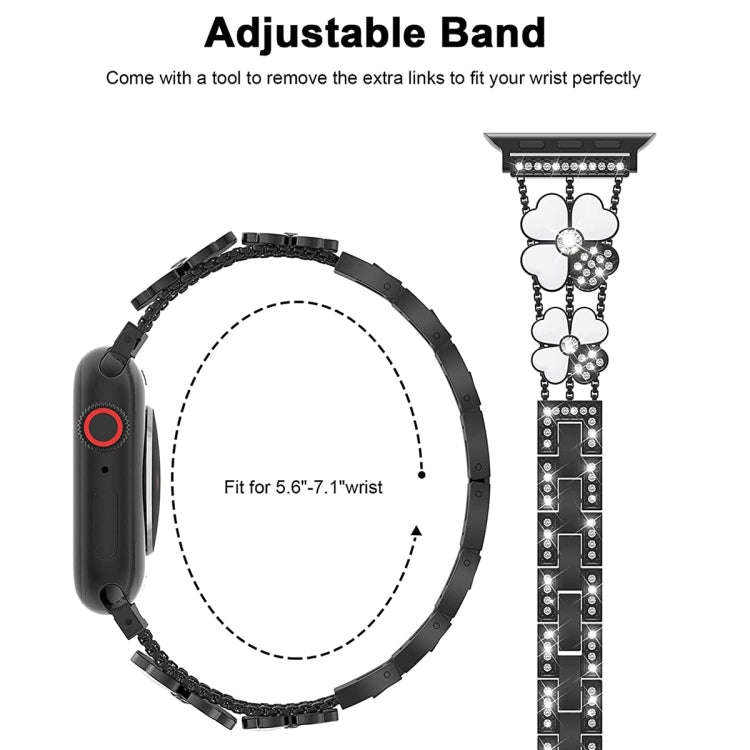 For Apple Watch 9 45mm Petal Metal Diamond Watch Band(Black+White)