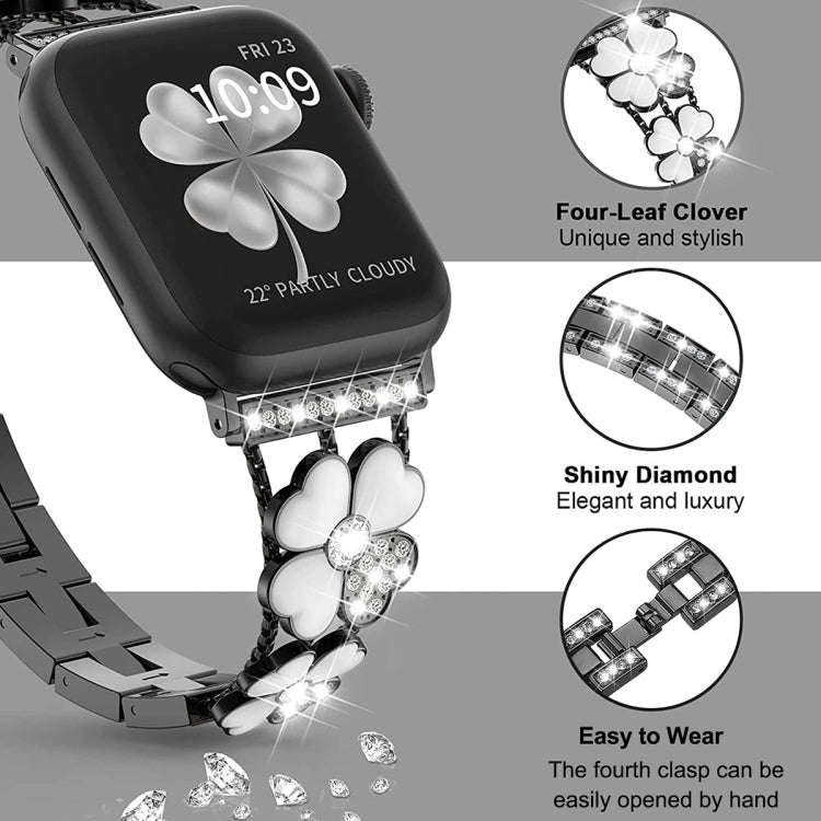 For Apple Watch 9 45mm Petal Metal Diamond Watch Band(Black+White)