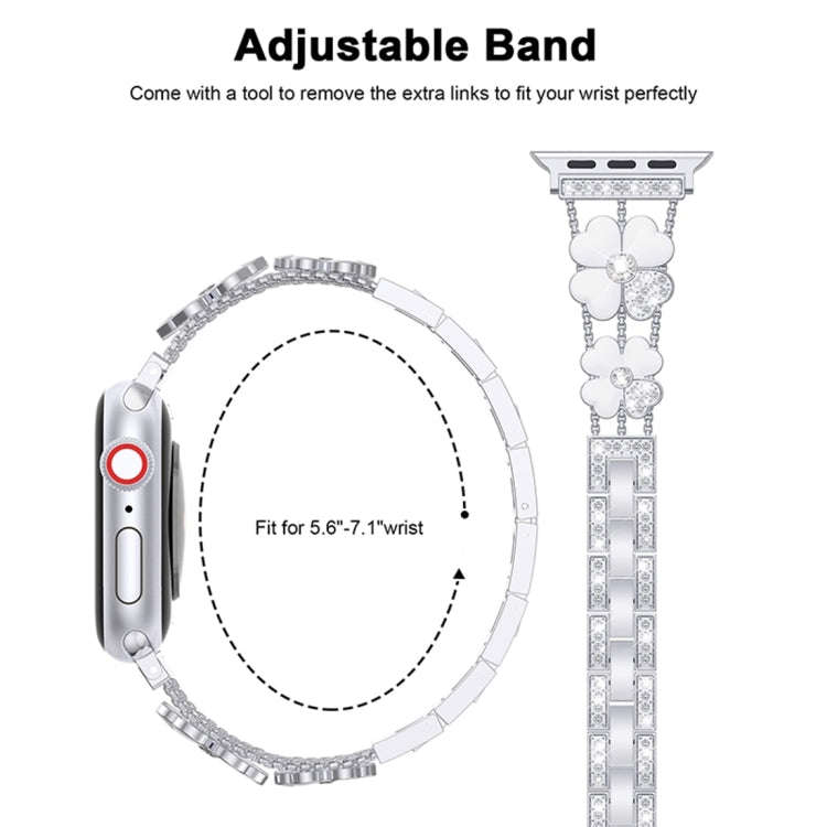 For Apple Watch 9 41mm Petal Metal Diamond Watch Band(Sliver+White)