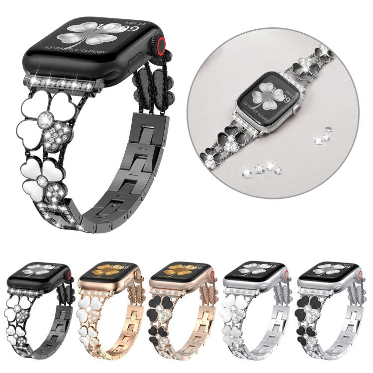 For Apple Watch SE 2023 40mm Petal Metal Diamond Watch Band(Rose Gold+White)