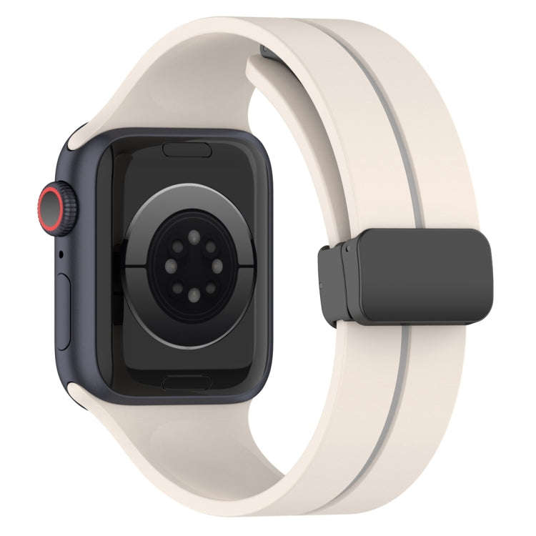 Two Color Folding Buckle Silicone Watch Band For Apple Watch SE 2023 40mm(Starlight+Grey)