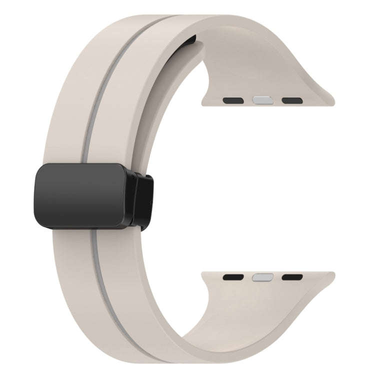 Two Color Folding Buckle Silicone Watch Band For Apple Watch SE 2023 40mm(Starlight+Grey)