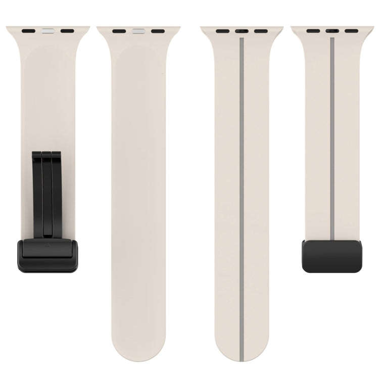 Two Color Folding Buckle Silicone Watch Band For Apple Watch SE 2023 40mm(Starlight+Grey)