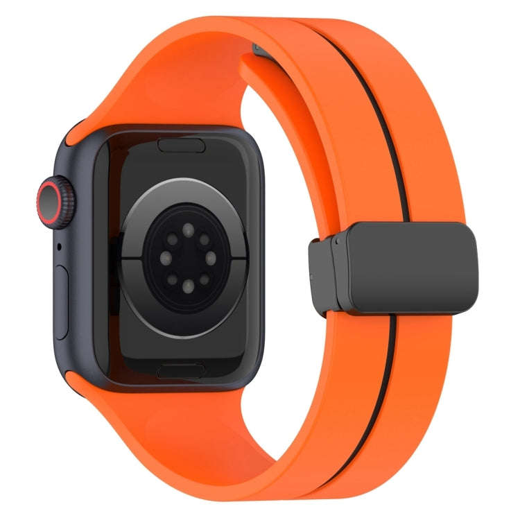 Two Color Folding Buckle Silicone Watch Band For Apple Watch Ultra 2 49mm(Orange+Black)
