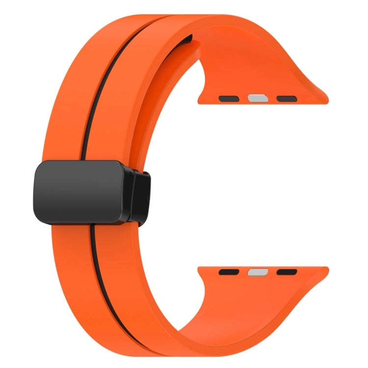 Two Color Folding Buckle Silicone Watch Band For Apple Watch Ultra 2 49mm(Orange+Black)