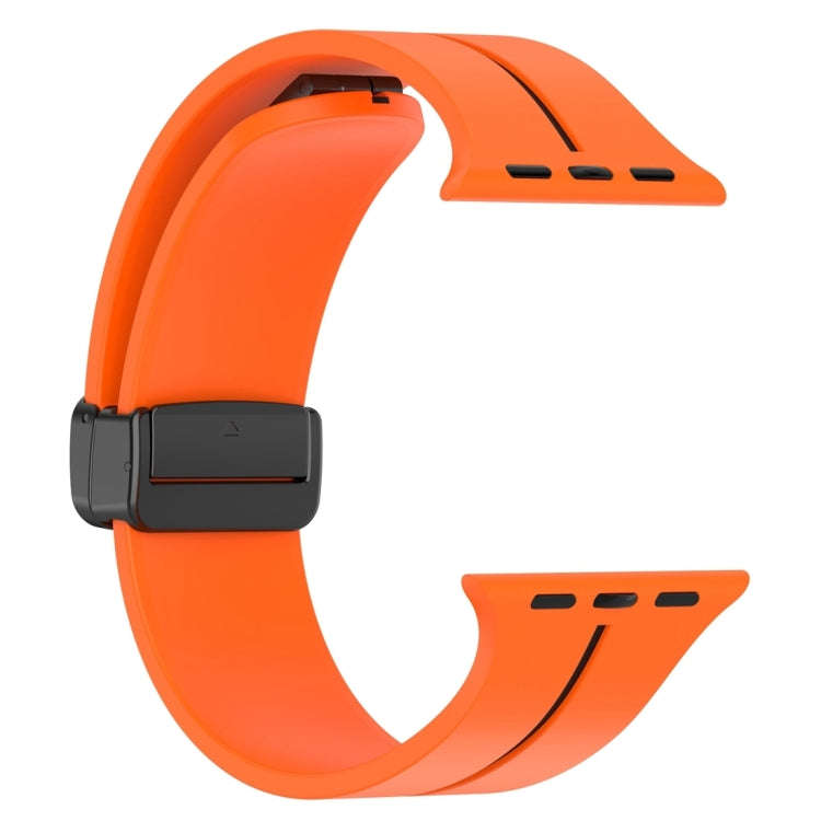 Two Color Folding Buckle Silicone Watch Band For Apple Watch Ultra 2 49mm(Orange+Black)