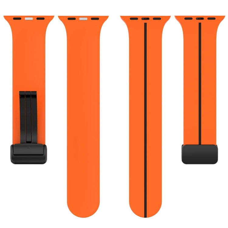Two Color Folding Buckle Silicone Watch Band For Apple Watch Ultra 2 49mm(Orange+Black)