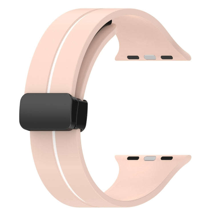 Two Color Folding Buckle Silicone Watch Band For Apple Watch Ultra 2 49mm(Pink+White)