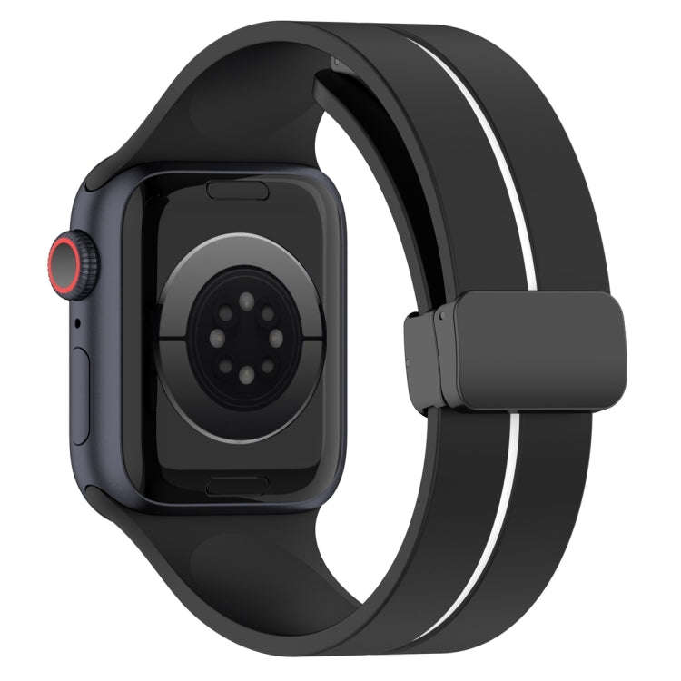 Two Color Folding Buckle Silicone Watch Band For Apple Watch Ultra 2 49mm(Black+White)