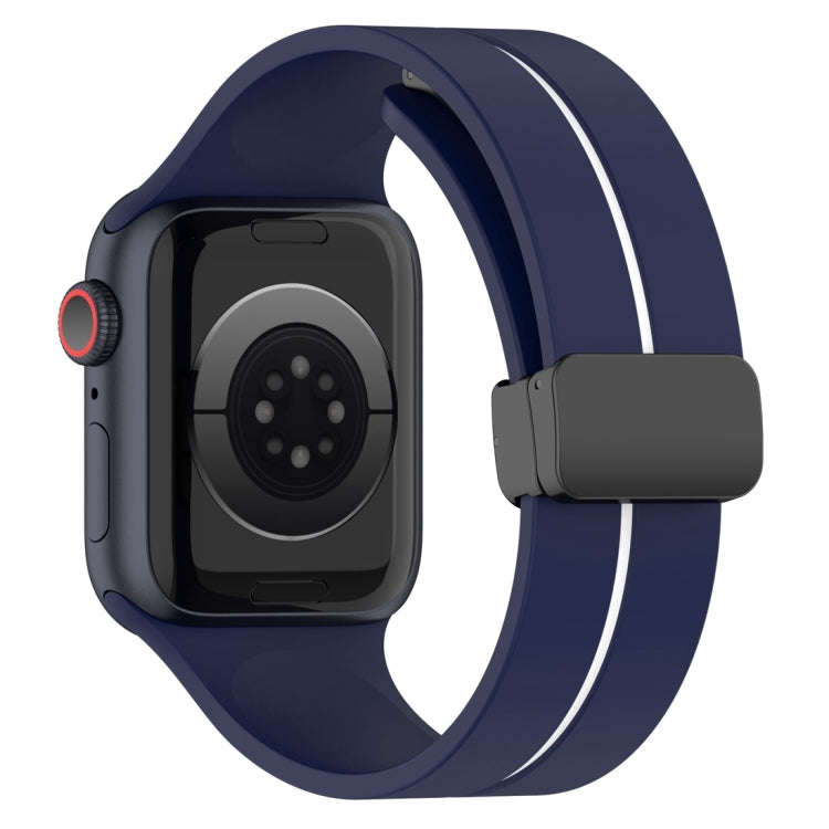 Two Color Folding Buckle Silicone Watch Band For Apple Watch Ultra 2 49mm(Midnight Blue+White)