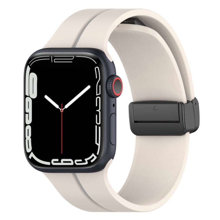 Two Color Folding Buckle Silicone Watch Band For Apple Watch Ultra 2 49mm(Starlight+Grey)