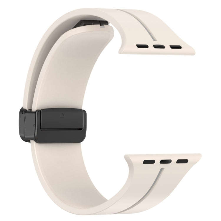 Two Color Folding Buckle Silicone Watch Band For Apple Watch Ultra 2 49mm(Starlight+Grey)