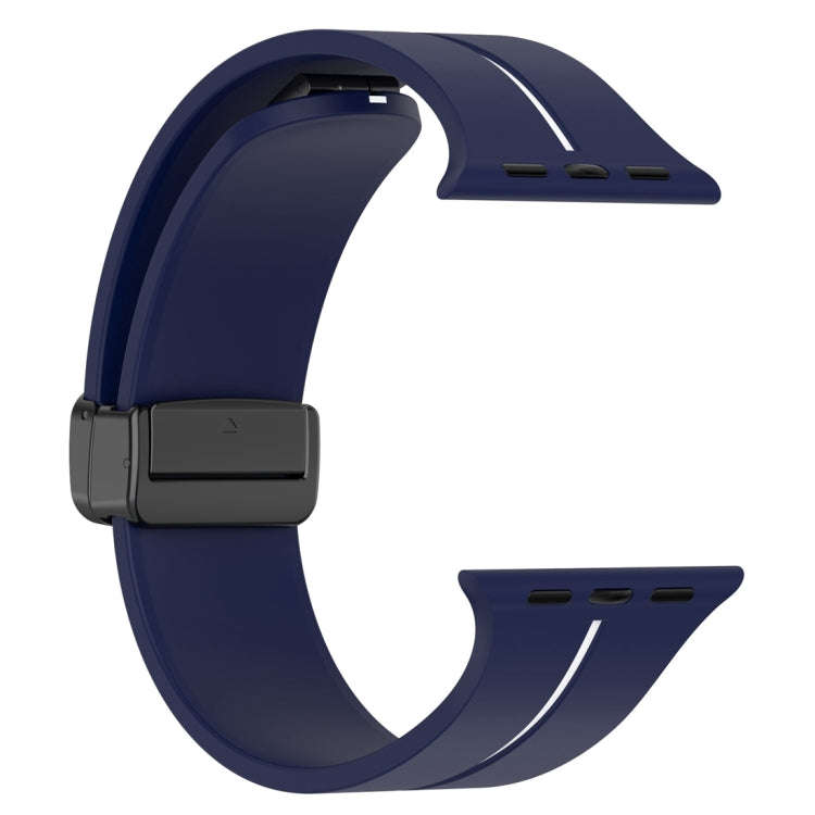 Two Color Folding Buckle Silicone Watch Band For Apple Watch 9 45mm(Midnight Blue+White)