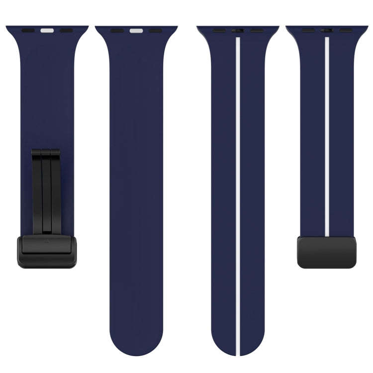 Two Color Folding Buckle Silicone Watch Band For Apple Watch 9 45mm(Midnight Blue+White)