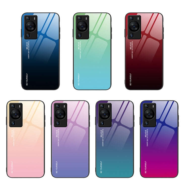 For Huawei P60 Gradient Color Glass Phone Case(Yellow Pink)