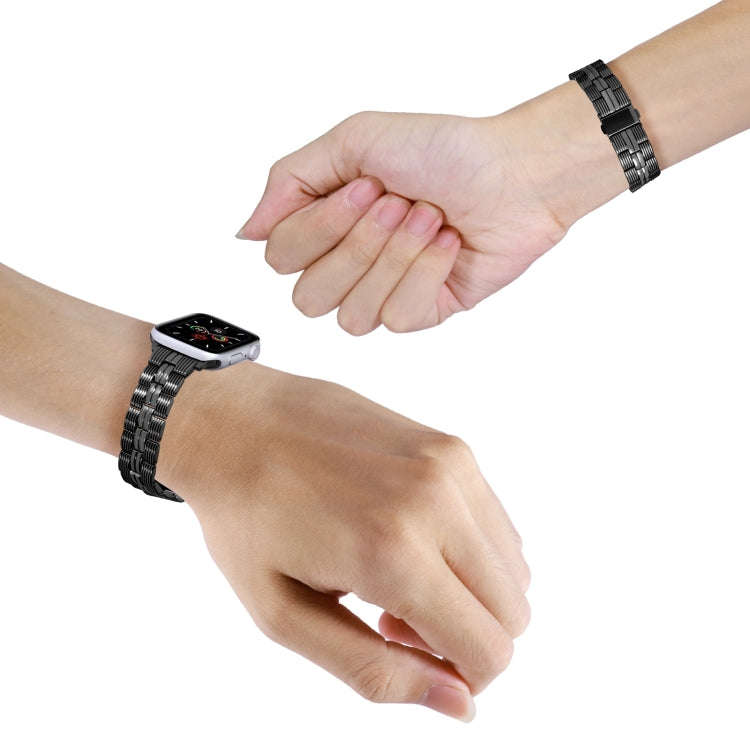 3-Beads Stripe Metal Watch Band For Apple Watch Ultra 2 49mm(Black)