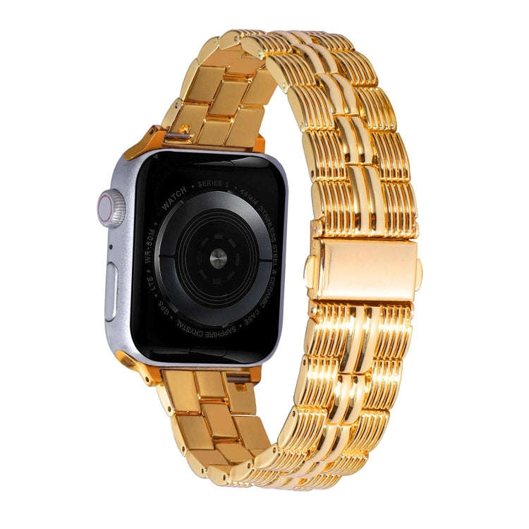 3-Beads Stripe Metal Watch Band For Apple Watch 9 45mm(Gold)