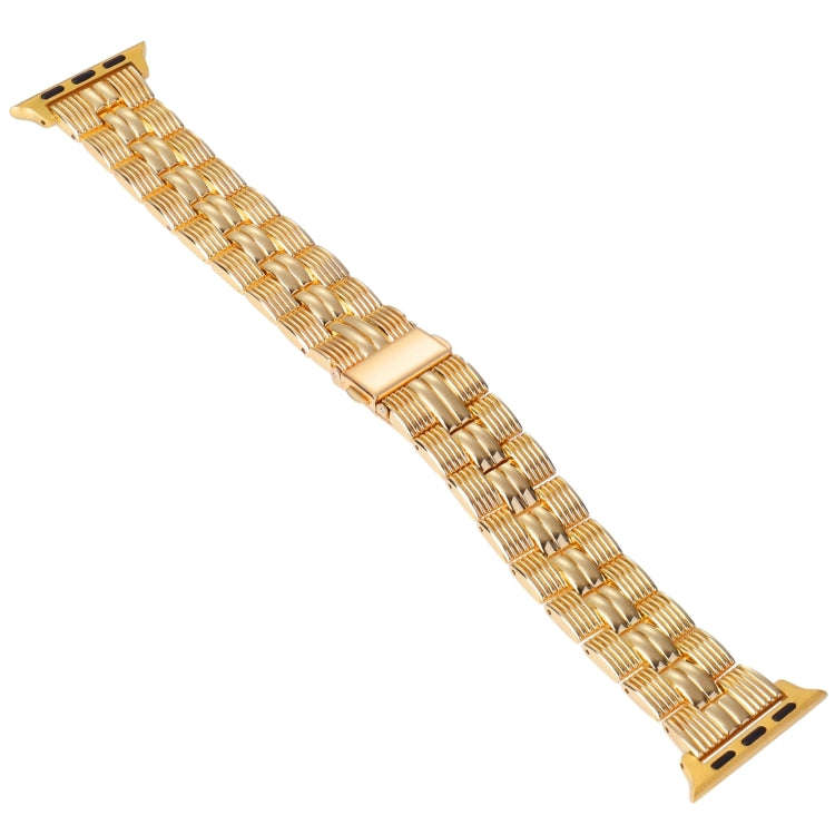 3-Beads Stripe Metal Watch Band For Apple Watch 9 45mm(Gold)