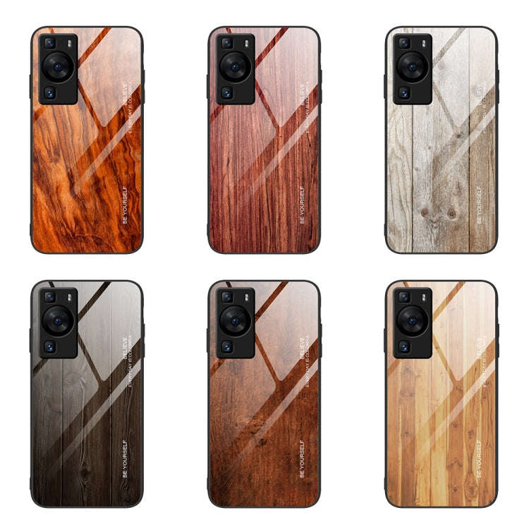 For Huawei P60 Wood Grain Glass Phone Case(Grey)