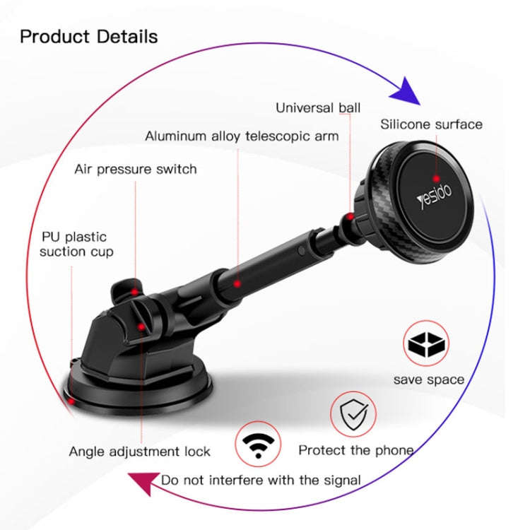 Yesido C67 Car Dashboard Magnetic Suction Phone Holder(Black)