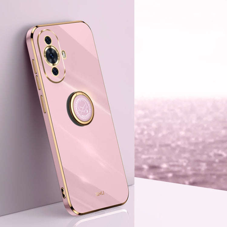 For Huawei nova 11 XINLI Straight Edge 6D Electroplate TPU Phone Case with Ring Holder(Cherry Pur...