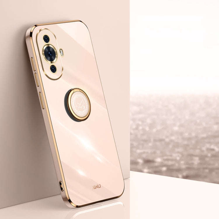For Huawei nova 11 XINLI Straight Edge 6D Electroplate TPU Phone Case with Ring Holder(Pink)