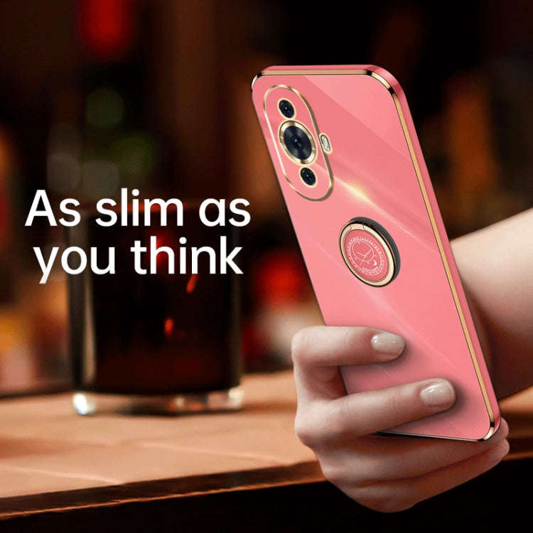 For Huawei nova 11 XINLI Straight Edge 6D Electroplate TPU Phone Case with Ring Holder(Pink)