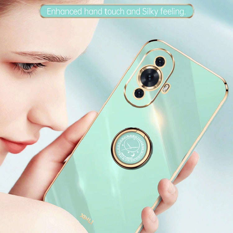 For Huawei nova 11 XINLI Straight Edge 6D Electroplate TPU Phone Case with Ring Holder(Pink)