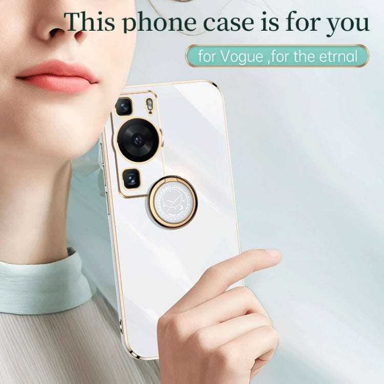 For Huawei P60 XINLI Straight Edge 6D Electroplate TPU Phone Case with Ring Holder(Black)