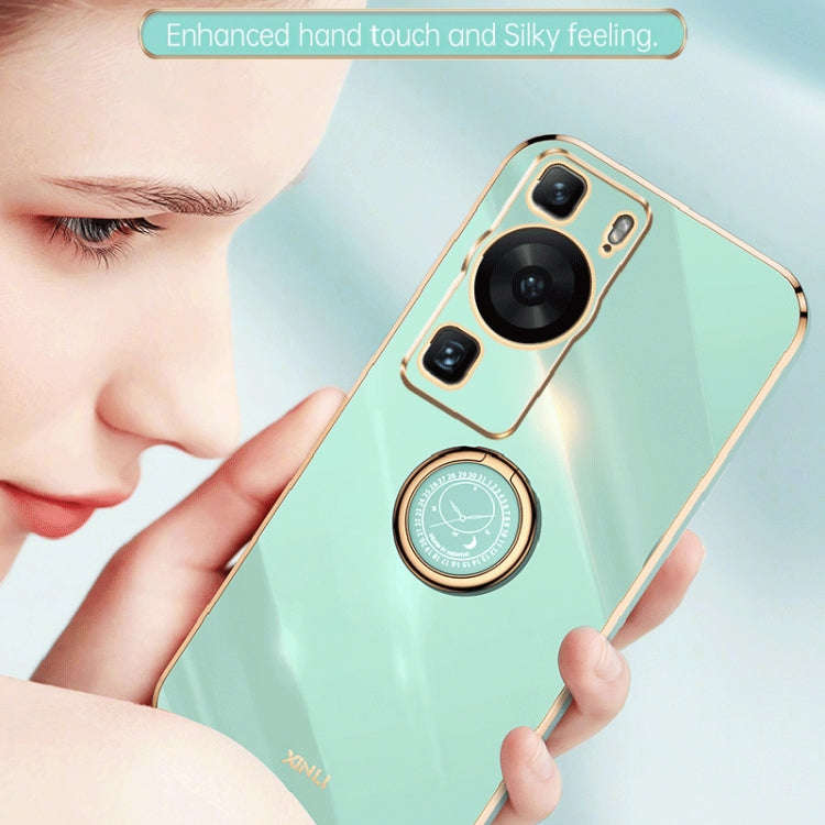 For Huawei P60 XINLI Straight Edge 6D Electroplate TPU Phone Case with Ring Holder(Black)