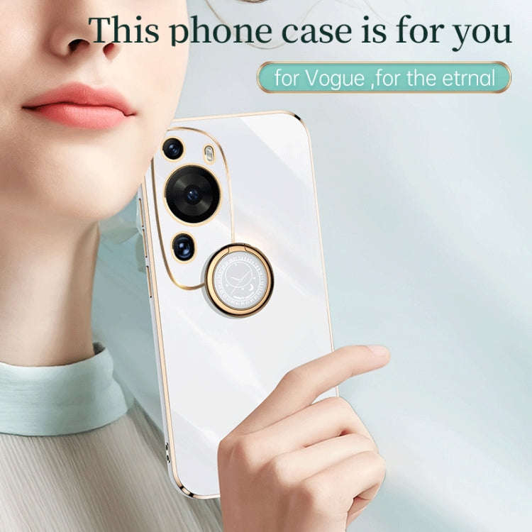 For Huawei P60 Art XINLI Straight Edge 6D Electroplate TPU Phone Case with Ring Holder(Black)